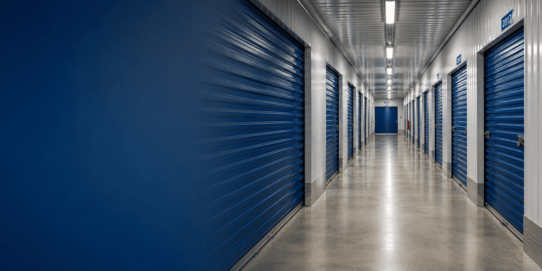 Modern self-storage facility corridor